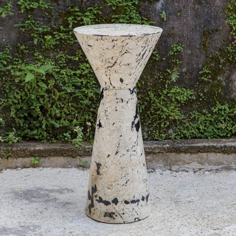 Hourglass Limestone and Black Resin Drink Table - Image 6