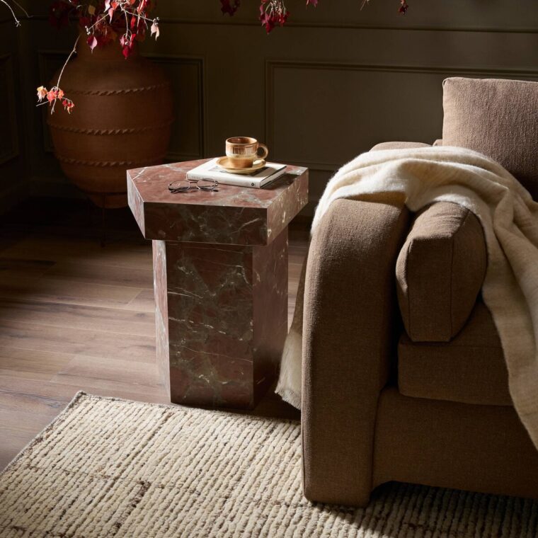 Solid Rust Marble Pentagonal Side Table - Image 4