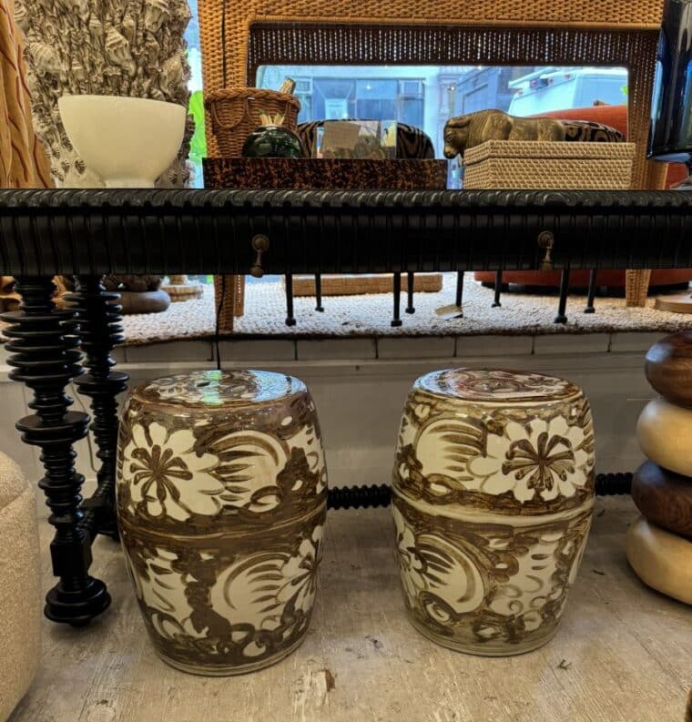 Rustic Brown Porcelain Garden Stool - Image 3