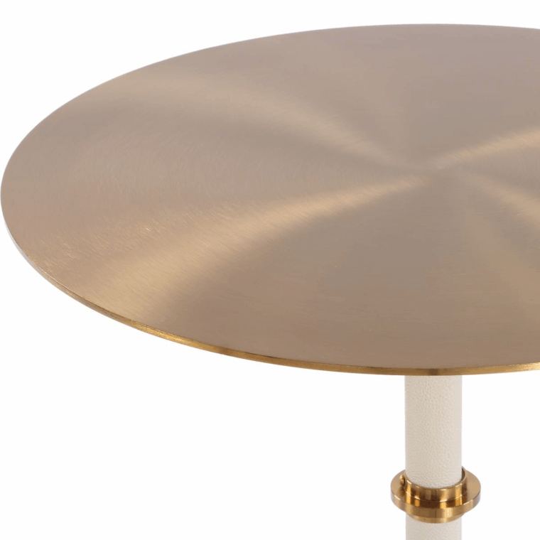 Round Brass and Faux Shagreen Side Table - Image 3