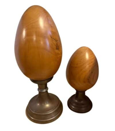 Pair of Vintage Spanish Carved Wood Egg Shaped Objects