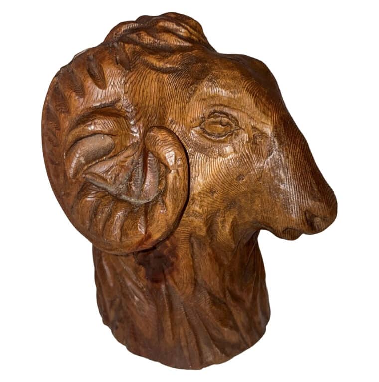 Vintage Carved Wood Ram's Head - Image 2