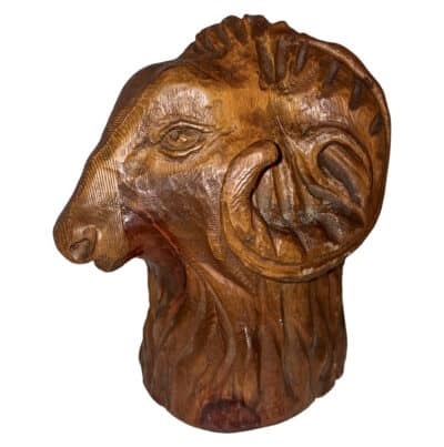 Vintage Carved Wood Ram's Head