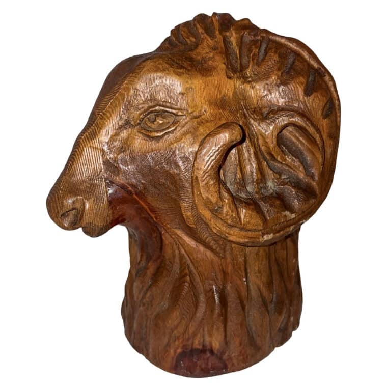 Vintage Carved Wood Ram's Head