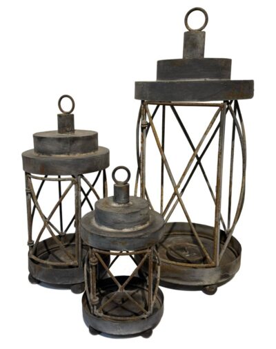 Set of 3 Vintage French Iron Candle Hurricanes