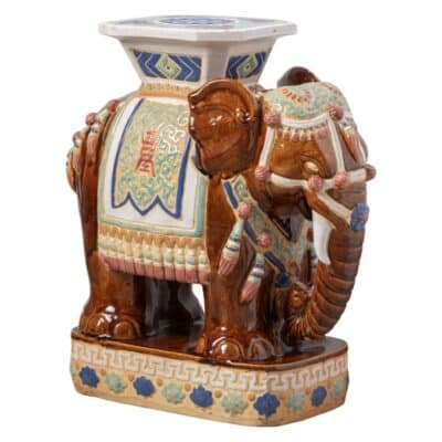 Vintage Brown and Blue Elephant Garden Stool