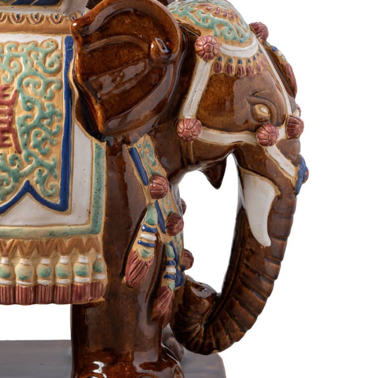 Vintage Brown and Blue Elephant Garden Stool - Image 8