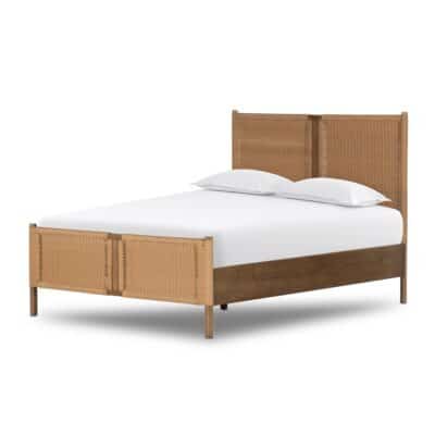Wood and Woven Faux Rattan Bed 