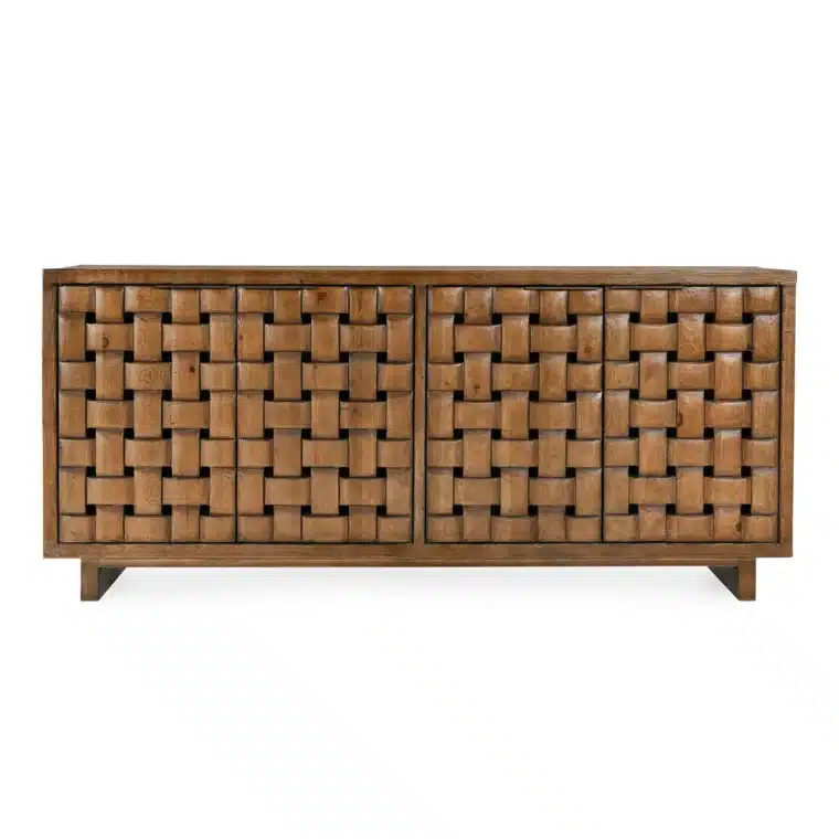 Carved Woven Motif Wood Buffet - Image 2