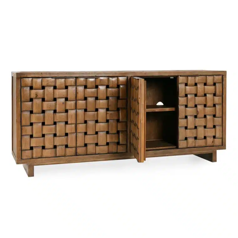 Carved Woven Motif Wood Buffet - Image 3