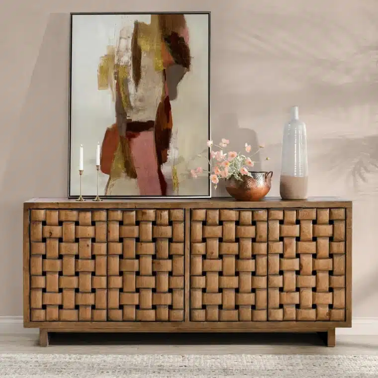 Carved Woven Motif Wood Buffet - Image 6