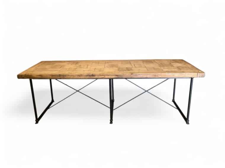 Antique French Wooden Parquetry Dining Table with New Paw Foot Base - Image 2