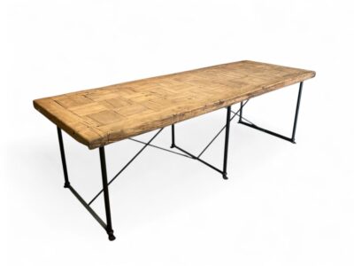Antique French Wooden Parquetry Dining Table with New Paw Foot Base