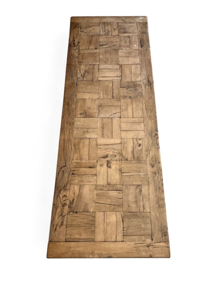 Antique French Wooden Parquetry Dining Table with New Paw Foot Base - Image 6