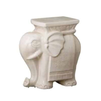 White Crackle Ceramic Elephant Stool
