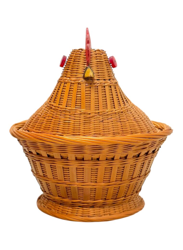 Vintage Chicken Wicker Lidded Basket - Image 3