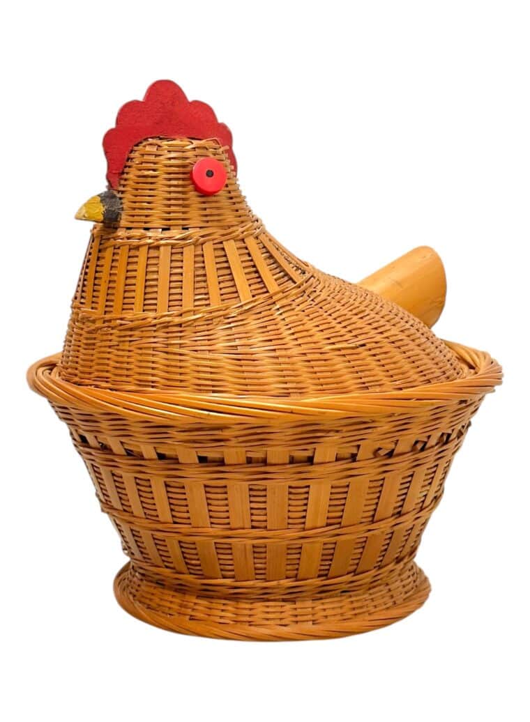 Vintage Chicken Wicker Lidded Basket - Image 4