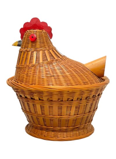 Vintage Chicken Wicker Lidded Basket