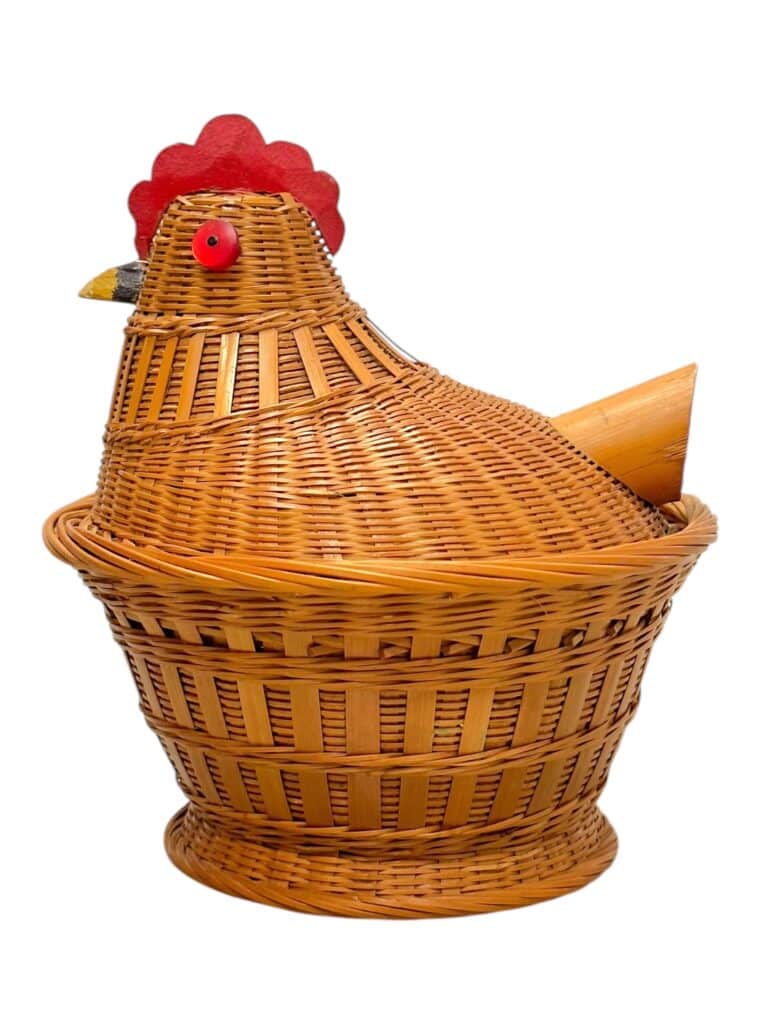 Vintage Chicken Wicker Lidded Basket