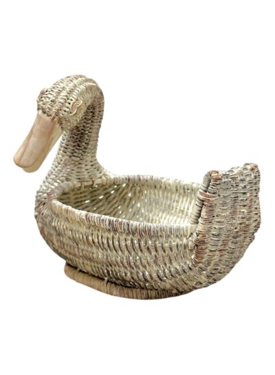 Vintage Whitewash Wicker Swan Basket