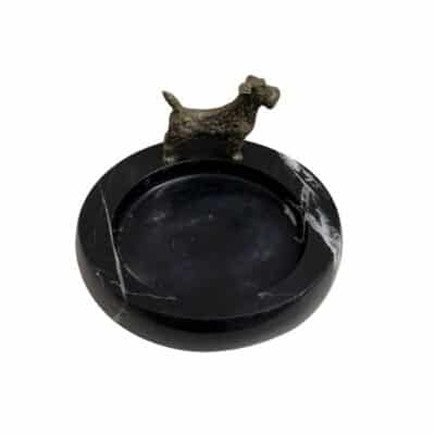 Vintage Marble Brass Dog Ashtray