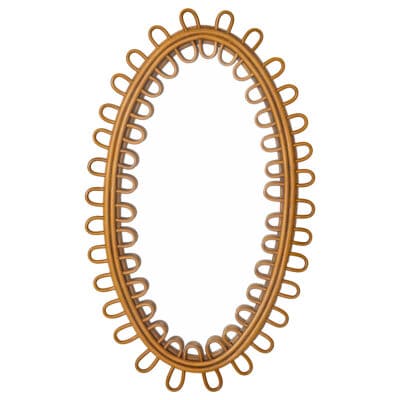 Mid-Century Style Oval Rattan and Bamboo Mirror
