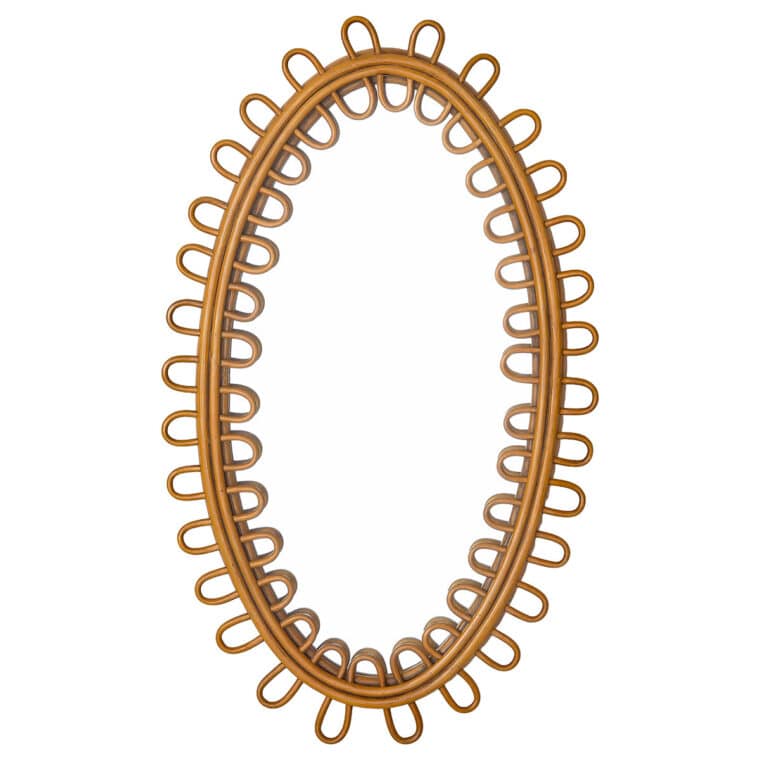 Mid-Century Style Oval Rattan and Bamboo Mirror