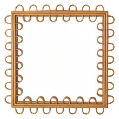 Mid-Century Style Square Rattan and Bamboo Mirror