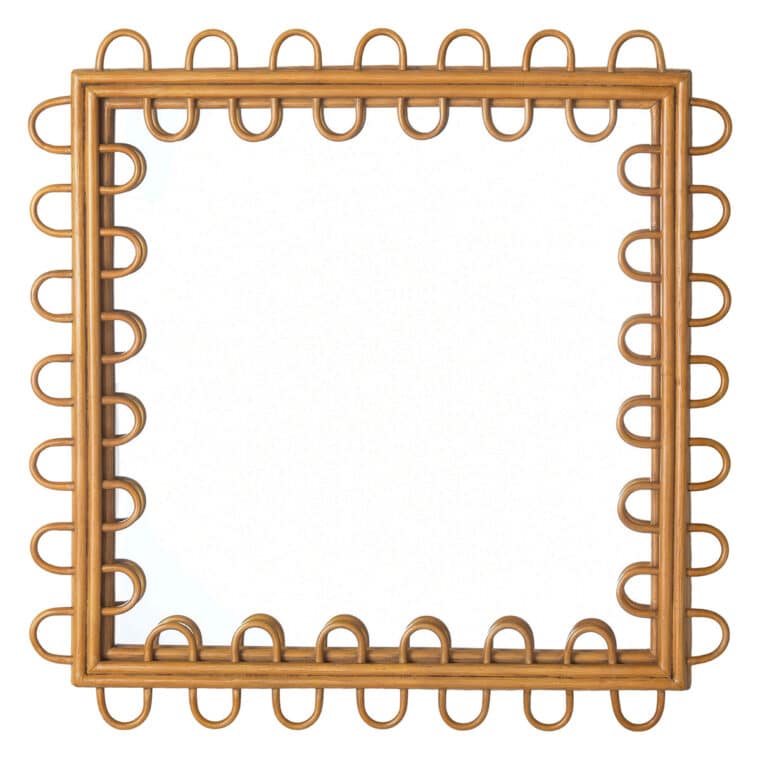 Mid-Century Style Square Rattan and Bamboo Mirror