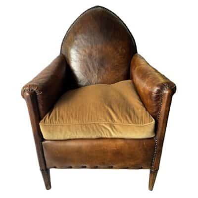 Antique French Leather Shield Back Club Chair