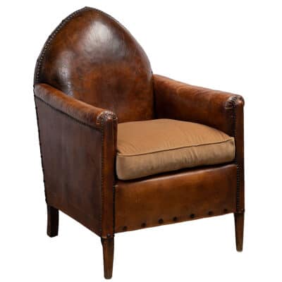 Antique French Leather Shield Back Club Chair