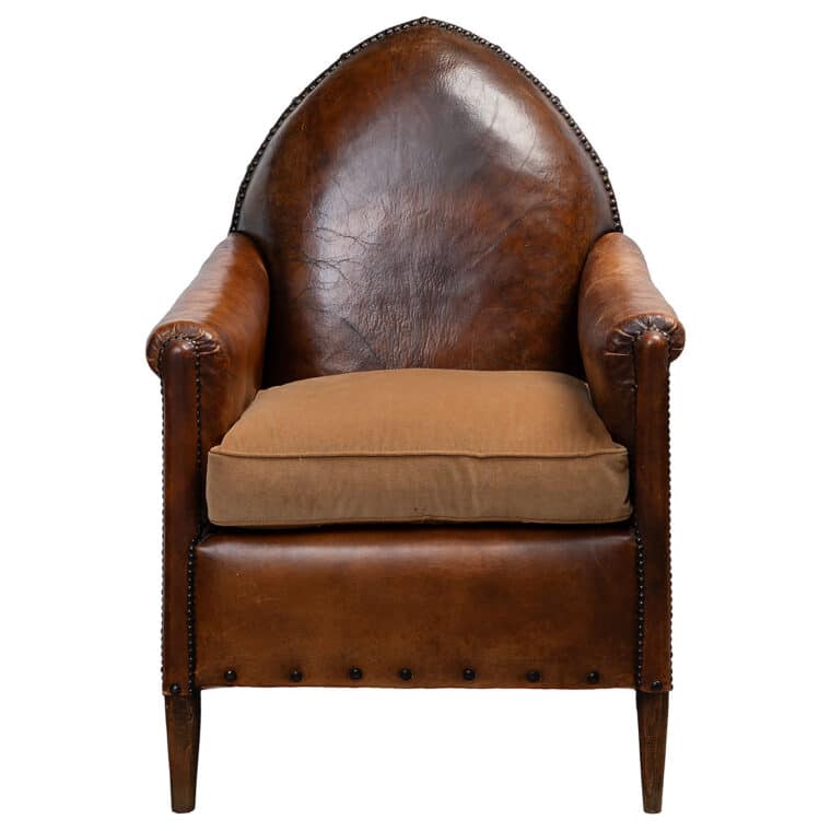 Antique French Leather Shield Back Club Chair - Image 2