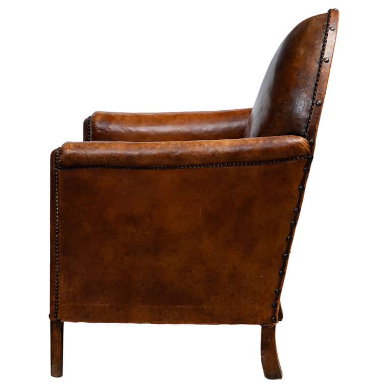 Antique French Leather Shield Back Club Chair - Image 3