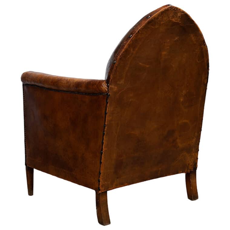 Antique French Leather Shield Back Club Chair - Image 4