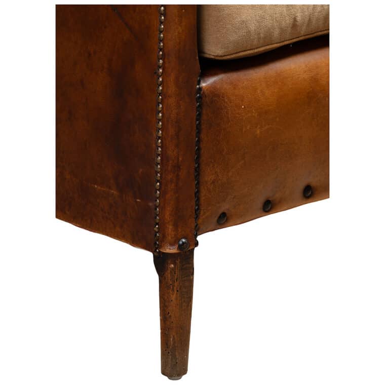Antique French Leather Shield Back Club Chair - Image 10