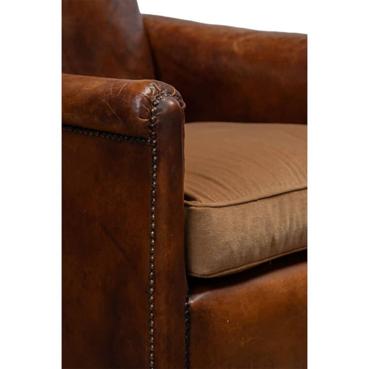 Antique French Leather Shield Back Club Chair - Image 7