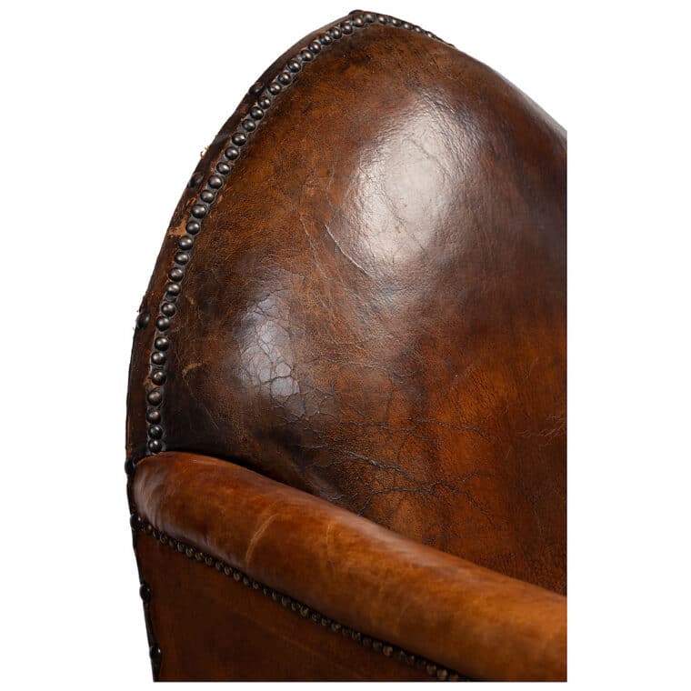 Antique French Leather Shield Back Club Chair - Image 5