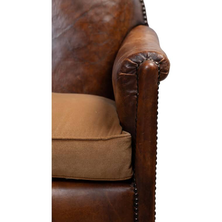 Antique French Leather Shield Back Club Chair - Image 8