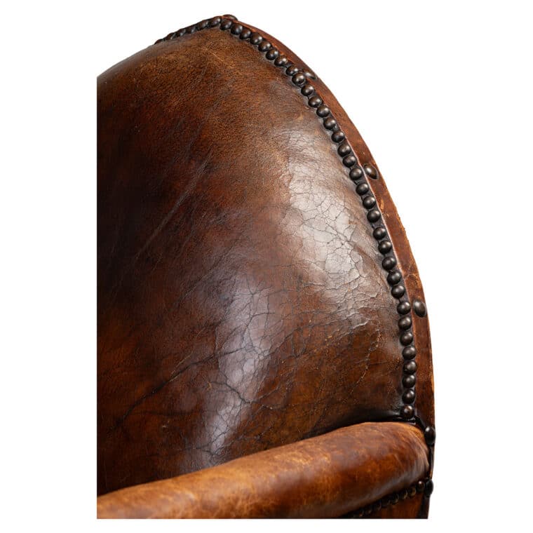 Antique French Leather Shield Back Club Chair - Image 6