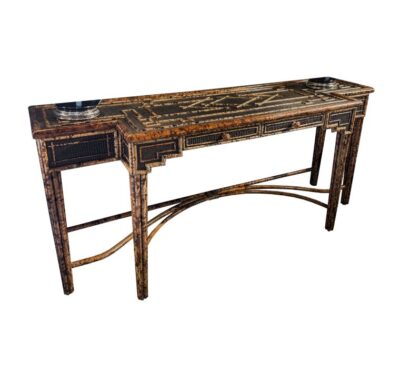 Vintage Faux Tortoise Ratan and Bamboo Console