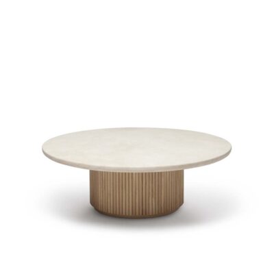 Round Marble and Fluted Oak Coffee Table