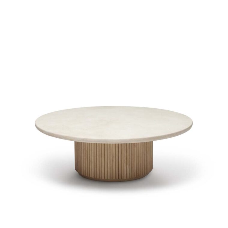 Round Marble and Fluted Oak Coffee Table