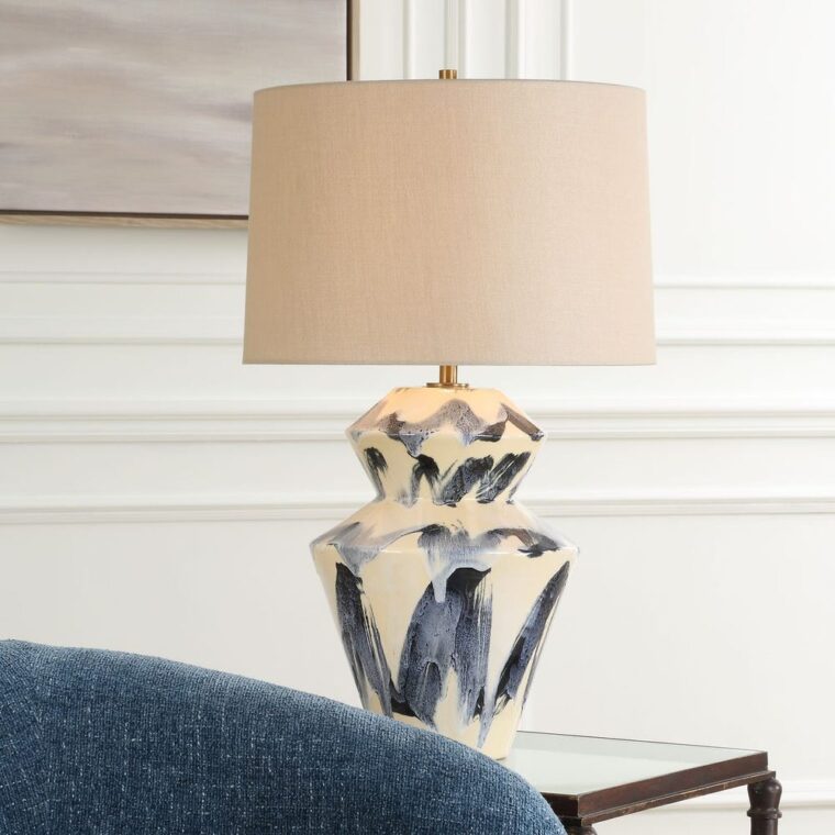 Abstract Blue and Cream Table Lamp - Image 6