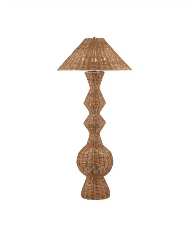 Flared Empire Rattan Floor Lamp