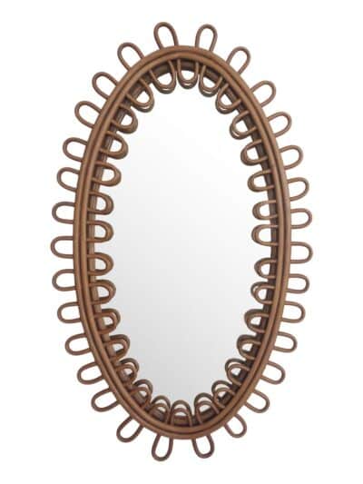 Mid-Century Style Oval Rattan and Bamboo Mirror