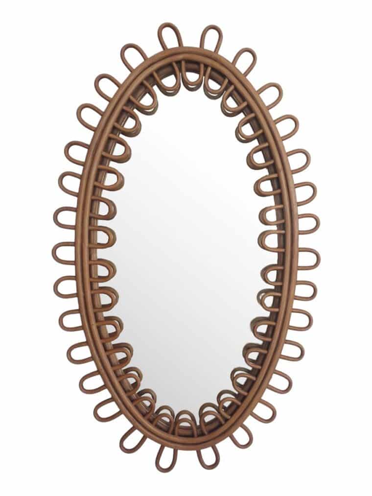 Mid-Century Style Oval Rattan and Bamboo Mirror