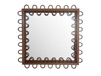 Mid-Century Style Square Rattan and Bamboo Mirror