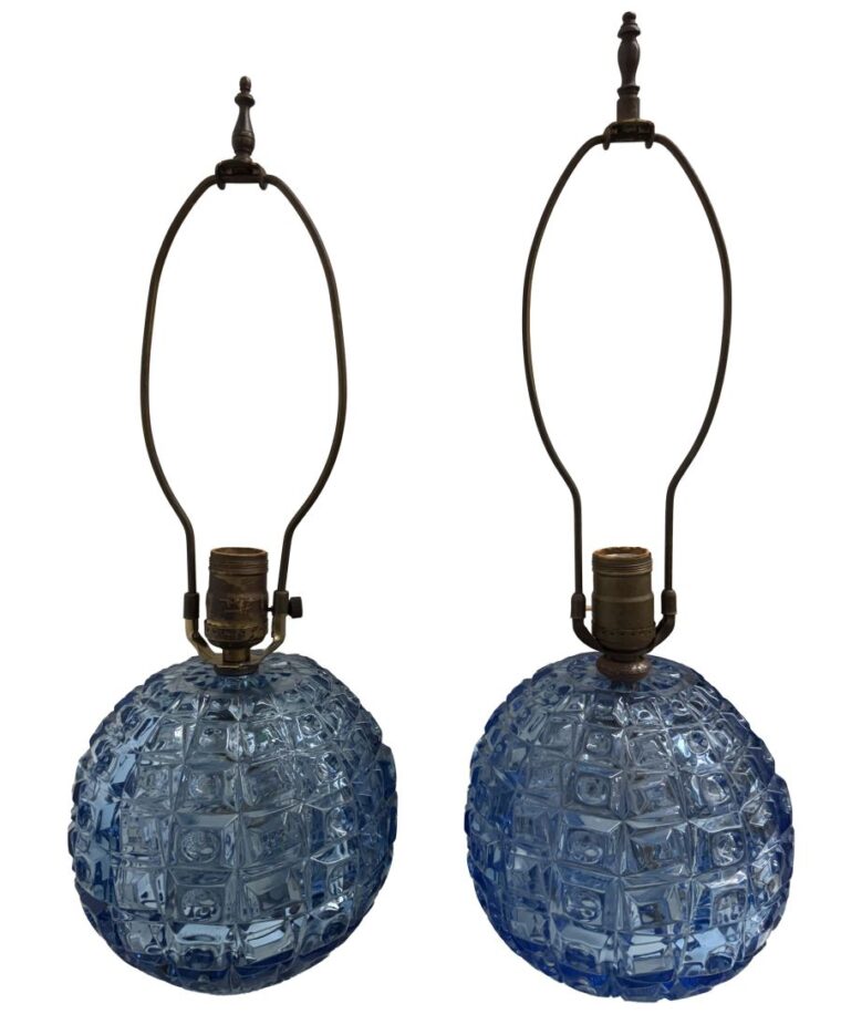 Pair of Vintage Mid-Century Modern Blue Glass Lamps