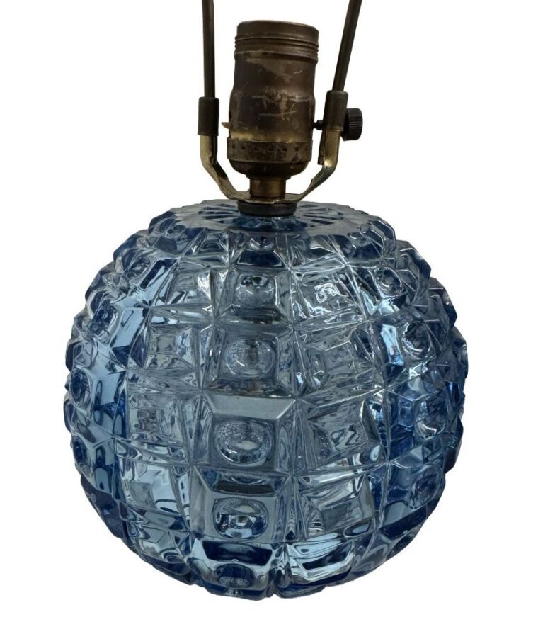 Pair of Vintage Mid-Century Modern Blue Glass Lamps - Image 2