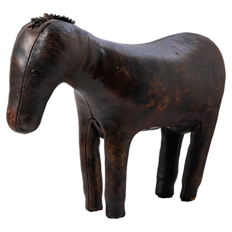 Antique English Leather Horse Footstool